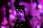 Person using phone to take a photo of purple lights