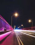 Blurred motion long exposure of city street at night