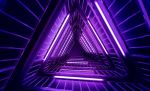 Looking down stairs with purple ligt